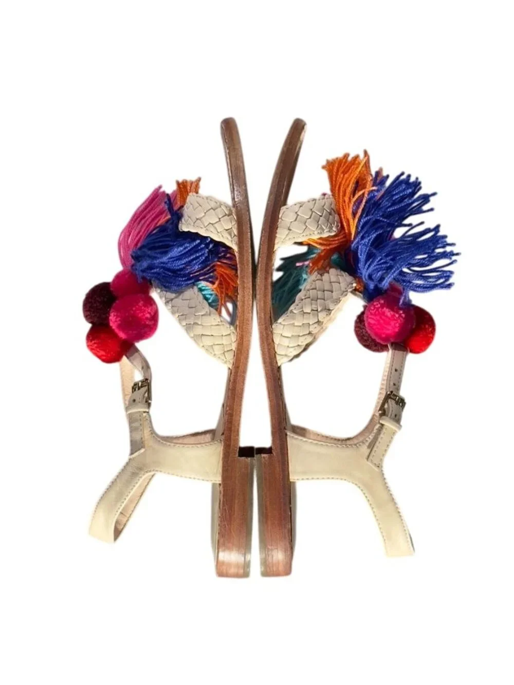 KATE SPADE New York Sunset Women's Sandals Beige Leather Woven Tassel Size 7M